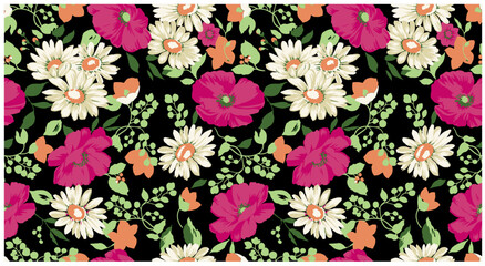 ポピーとマーガレットのレトロな花柄