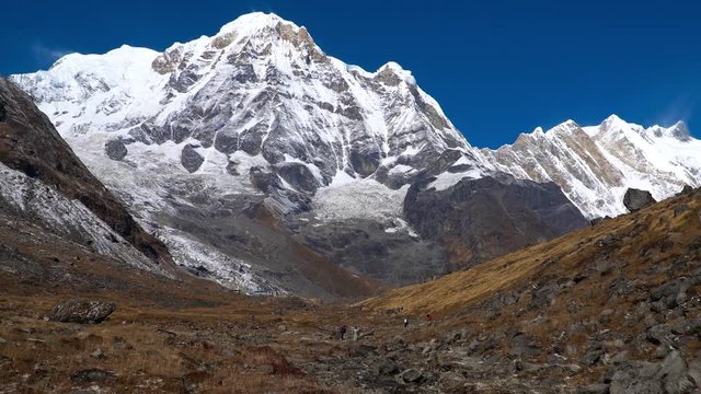 Himalayas mountain landscape in the Annapurna region. Annapurna peak in the Himalaya range, Nepal. Annapurna base camp trek.