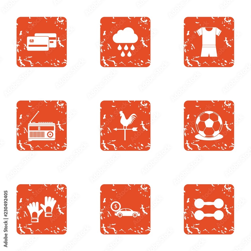 Poster athletic field icons set. grunge set of 9 athletic field vector icons for web isolated on white back