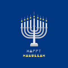 Hanukkah candles with light in night. Jewish Festival of Lights celebration, festive background with menorah symbol. Happy Hanukkah holiday greeting card template. Design element. Vector illustration