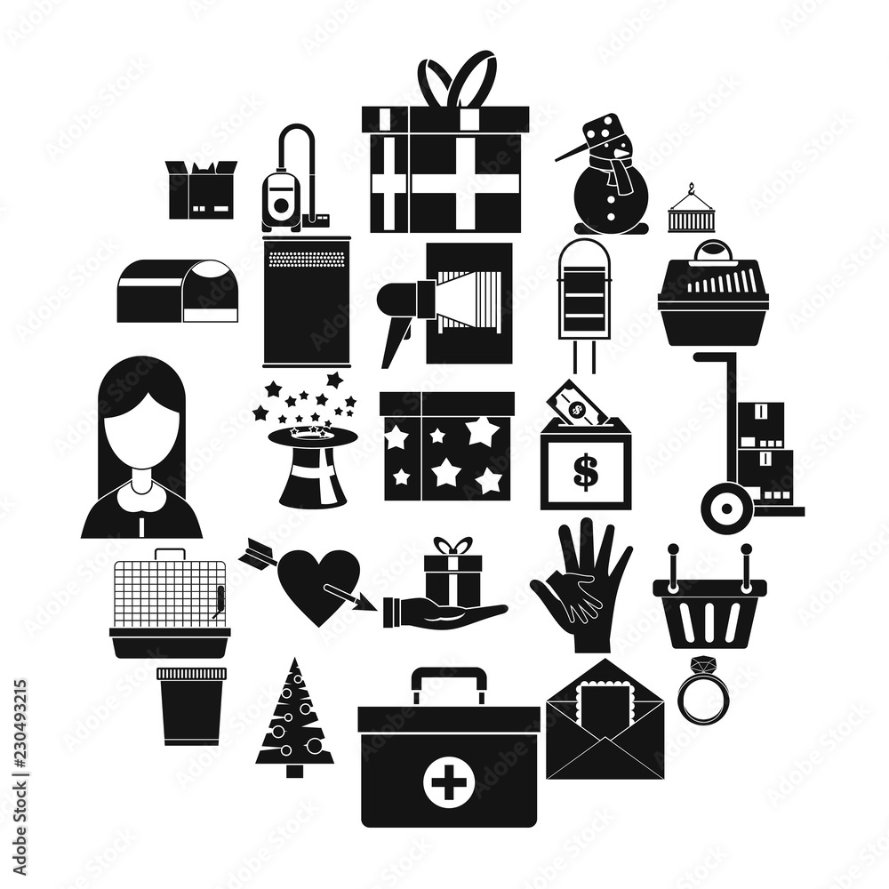 Poster Box icons set. Simple set of 25 box vector icons for web isolated on white background