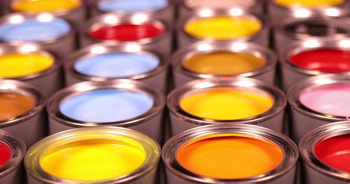 Creativity concept group of tin metal cans with color paint