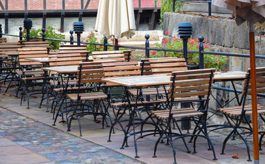Fototapeta na wymiar Outdoor restaurant in Lueneburg, Germany
