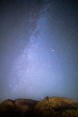 Beautiful Night Sky Milky Way Stars Galaxy with Mountains and Rocks in Norway Scandinavia