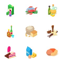 Viand icons set. Isometric set of 9 viand vector icons for web isolated on white background