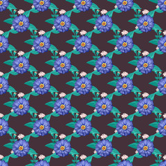 Seamless gorgeous bright pattern in garden flowers of zinnia. Millefleur. Floral background for textile, wallpaper, covers, surface, print, gift wrap, scrapbooking, decoupage.
