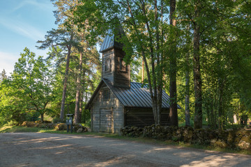 Old wooden chapel at graveyard