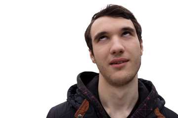 isolated funny face of a student looking at the sky