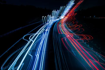 Fototapete Autobahn in der Nacht Lichtspuren für Autobahnautos bei Nacht