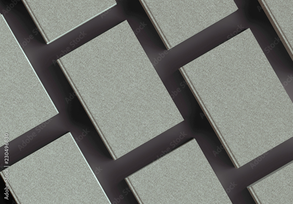 Poster repeating books mock-up on gray background. 3d rendering.