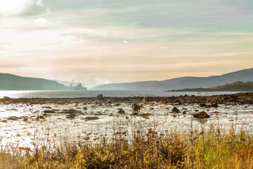 Russian North. Kola bay. Autumn in Arctic.