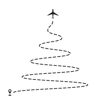 Airplane Christmas tree track to point, line way or air lines