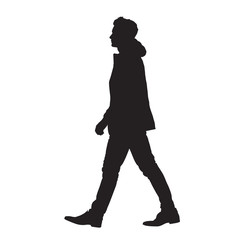Man walking forward, isolated vector silhouette, side view