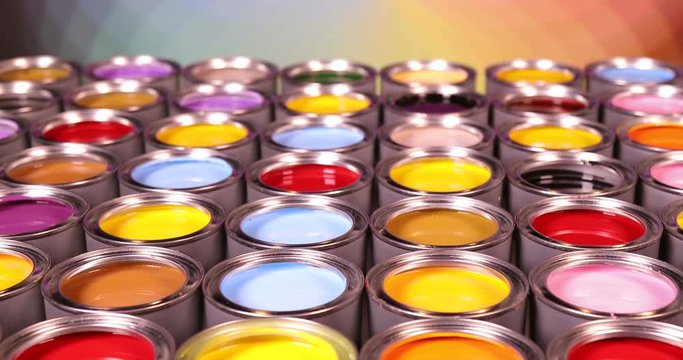 Creativity concept group of tin metal cans with color paint