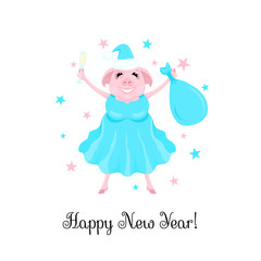 Happy pig with stars