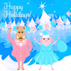 Pig and Boar in the Forest