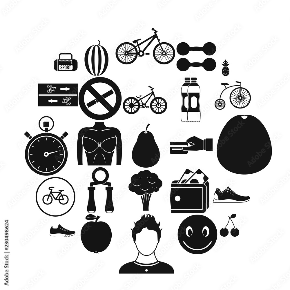 Poster bicycle tour icons set. simple set of 25 bicycle tour vector icons for web isolated on white backgro