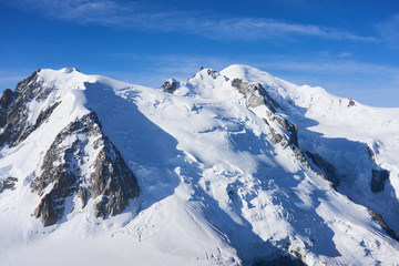 Fototapeta na wymiar Mont-Blanc massif snowed on a sunny day (French Alps).