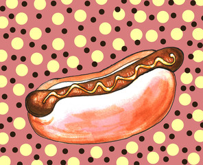 Hand drawn sausage hot dog fast food illustration