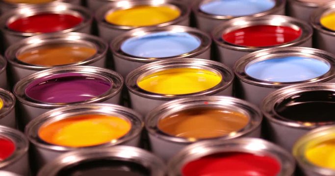 Creativity concept group of tin metal cans with color paint