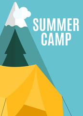 Summer Camping Nature Background in Modern Flat Style with Sample Text