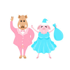 Boar and santa pig