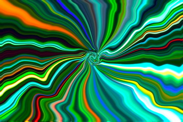 Multicolored green shades frilled background. Red, orange and blue specks. Distorted photo image. 