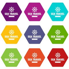 Sea travel icons 9 set coloful isolated on white for web