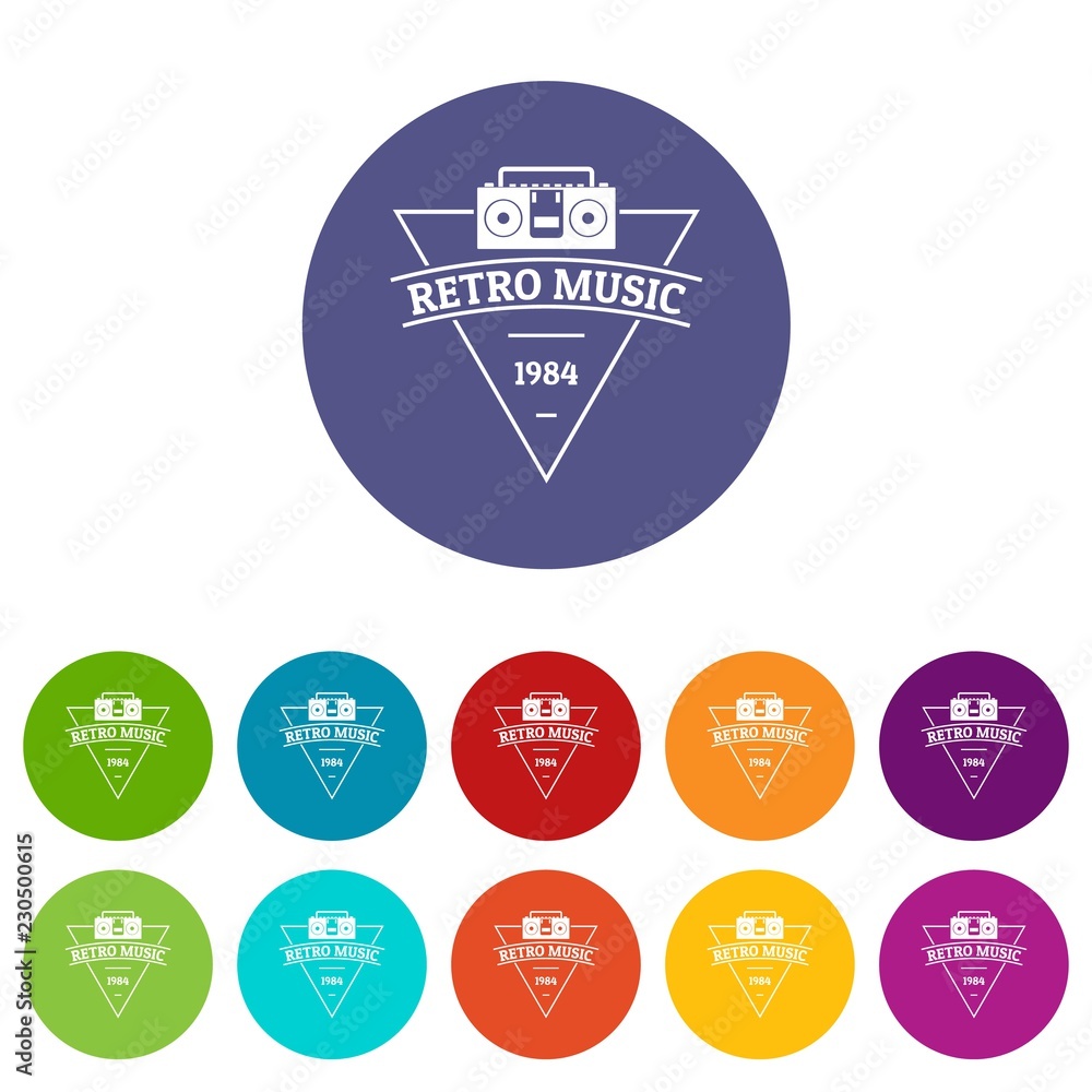 Poster retro music icons color set vector for any web design on white background