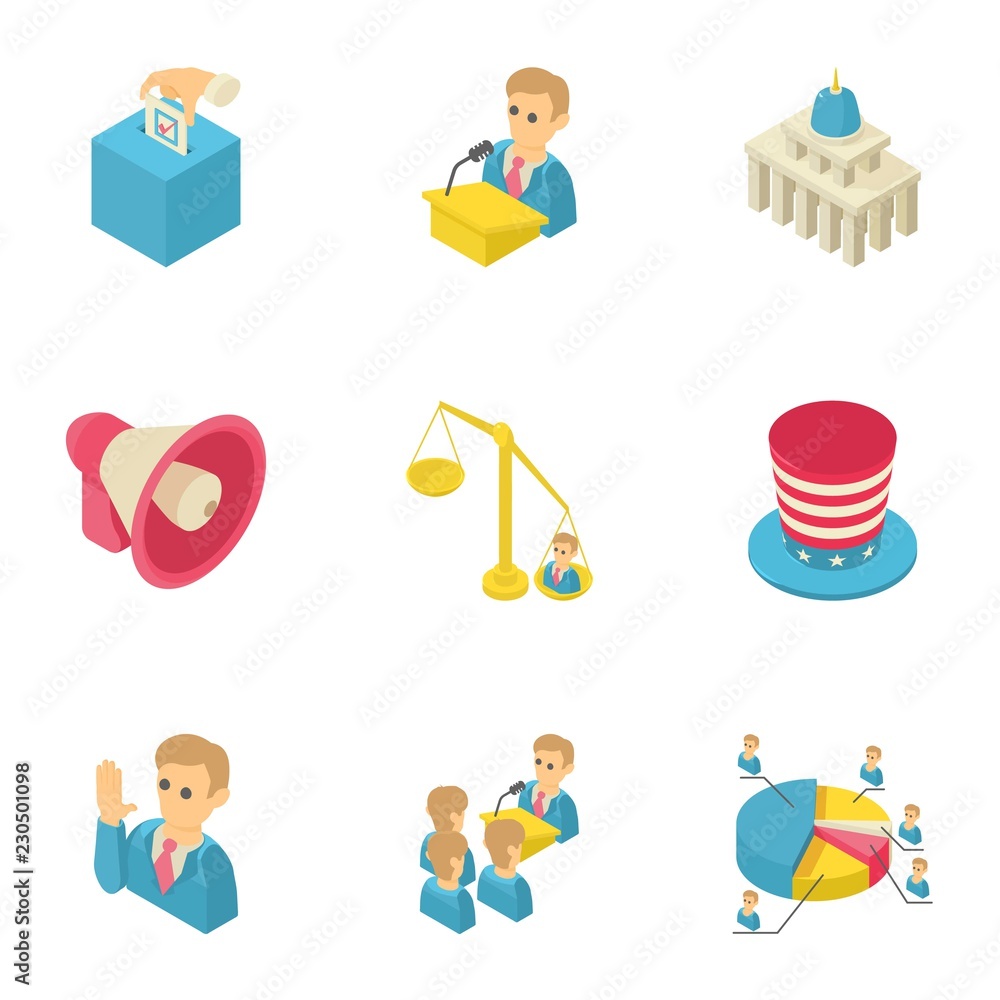 Poster debate icons set. isometric set of 9 debate vector icons for web isolated on white background