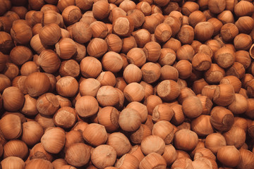 Hazelnut. Fresh organic filbert. Nuts macro. Food background