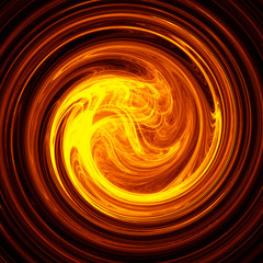 Golden power swirl on black, abstract fractal background