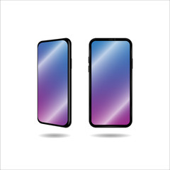 Frameless smartphone Isolated image Vector illustration Modern cell phone with frameless glass touch screen Template in front view and three-quarter view