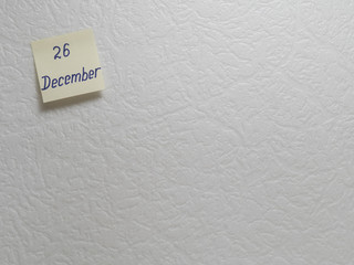 December 26, calendar date sticky note