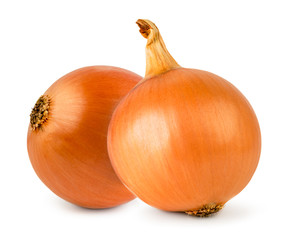 Two onions on a white background. Isolated.
