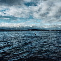 Hand drawing watercolor art on canvas. Artistic big print. Original modern painting. Acrylic dry brush background. Wonderful sea landscape. Travel view. Charming wild nature.