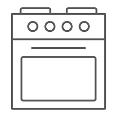 Oven thin line icon, home and appliance, stove sign, vector graphics, a linear pattern on a white background.