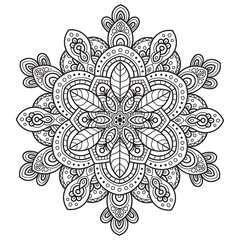 Black and white mandala vector isolated on white. Vector hand drawn circular decorative element.