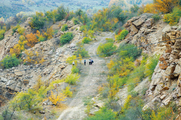 people walking on the road in mountains