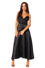 Fototapeta premium Full body, Young beautiful brunette woman in long black dress