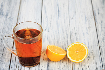 hot tasty tea and orange