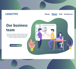 Web page design templates for business team, workflow and consulting. Landing page shows of some business, working and processing of the data by employees in the office