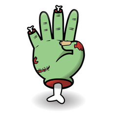 Counting hand gesture. Halloween counting zombie hand showing four. Communication gestures concept. Vector illustration isolated on white background.