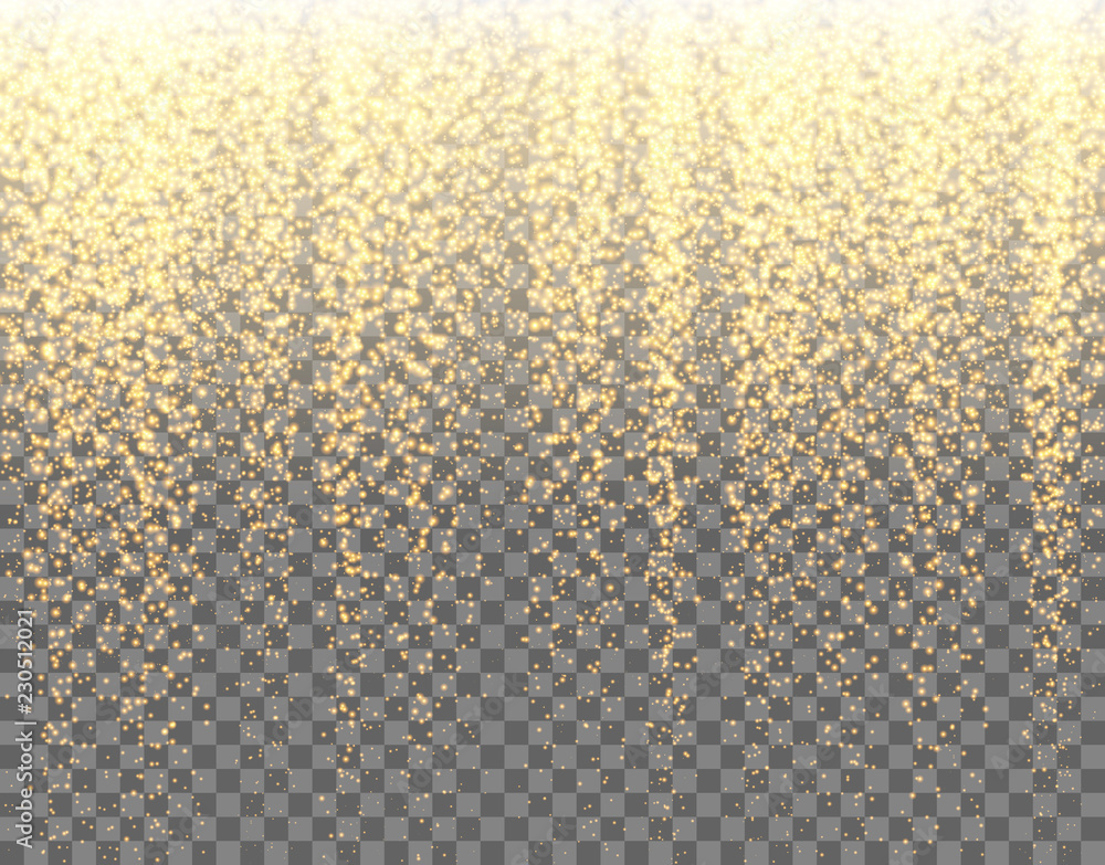 Poster gold sparkles on the transparent background. vector light effect.
