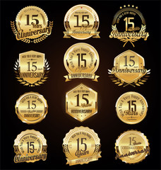 Retro vintage anniversary golden badges and labels collection