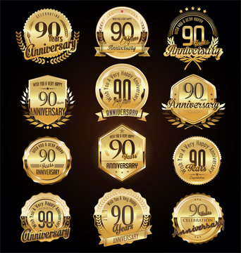 Retro vintage anniversary golden badges and labels collection