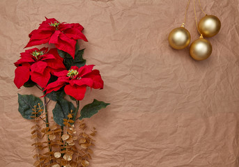 Christmas decoration over a kraft paper background