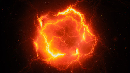 Fiery glowing high energy lightning, computer generated abstract background - obrazy, fototapety, plakaty