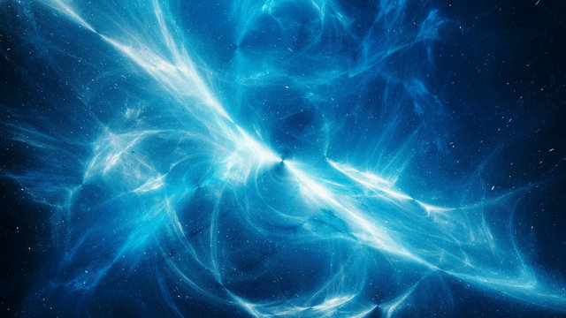 Fototapeta Blue glowing high energy plasma field in space