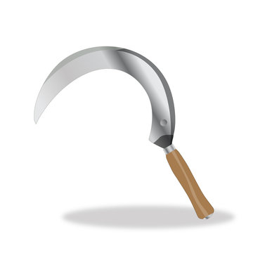 recommend clip art: Metal Sickle with a Wooden Handle Vector Symbol Icon Design. Illustration of  Realistic Sickle isolated on white background.